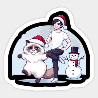 Ragdoll Cat Snowman Christmas Sticker